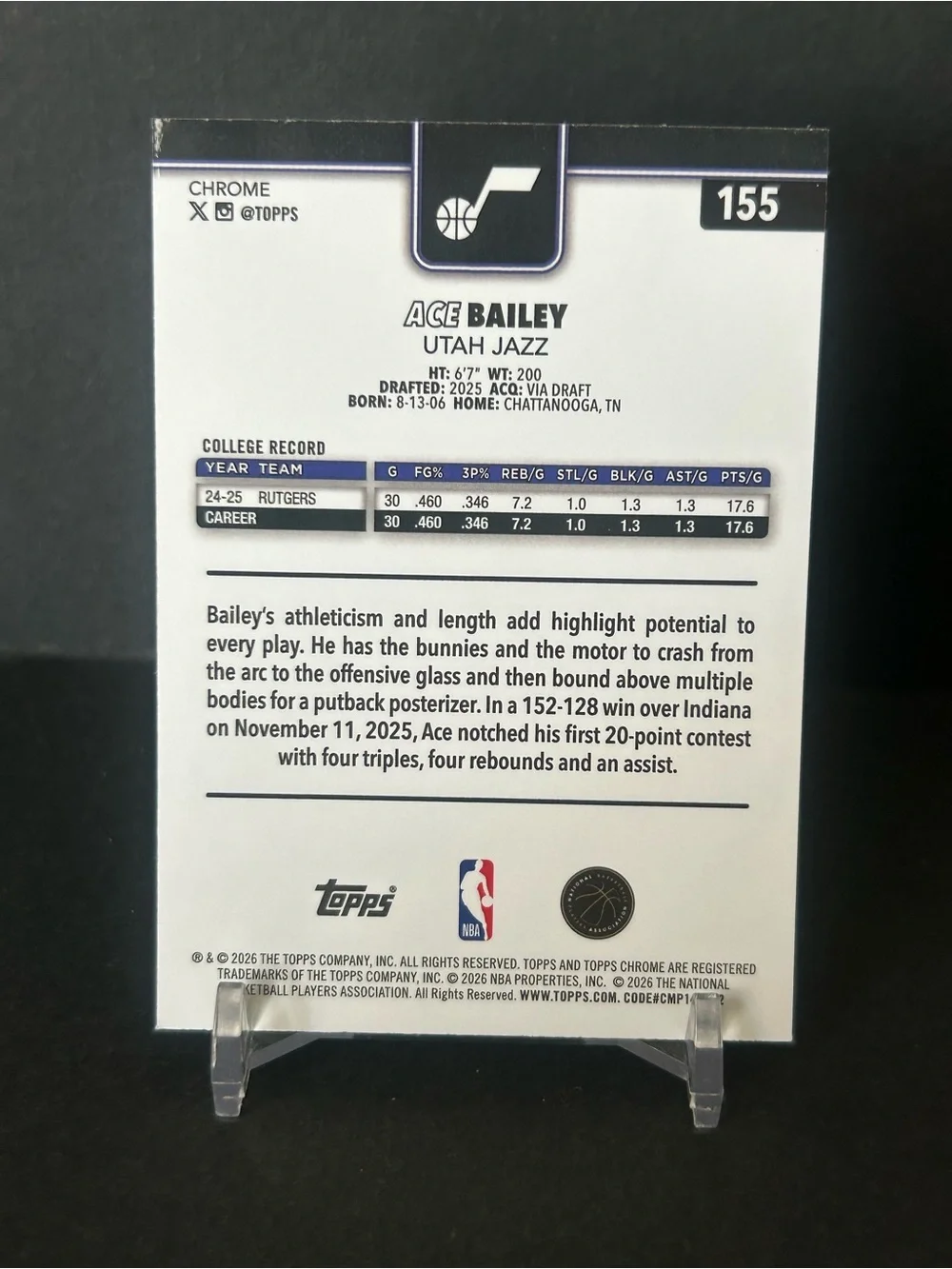 Topps Chrome Ace Bailey - Purple Holo